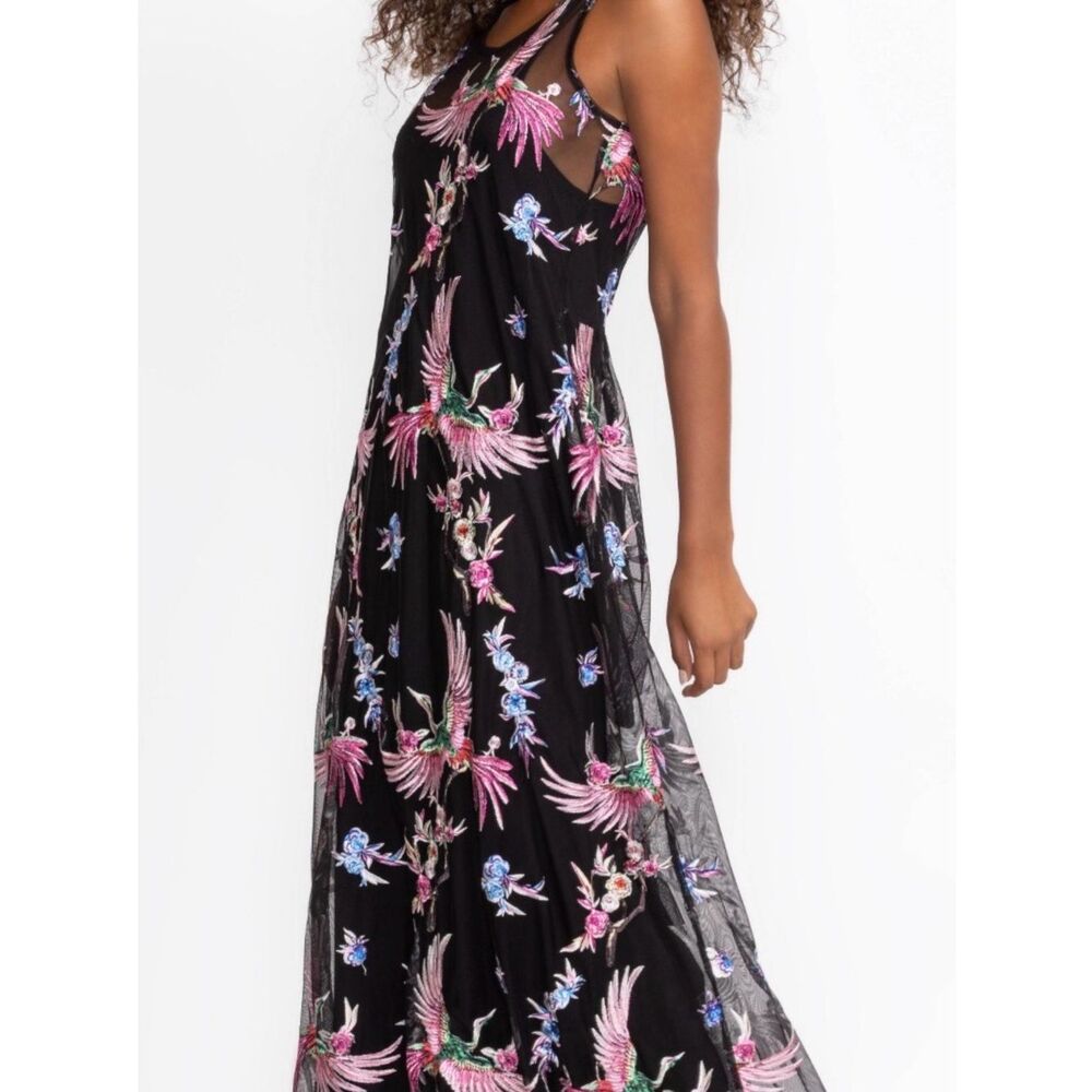 Johnny Was Meol Mazey Embroidered Birds Flight Maxi Dress PS